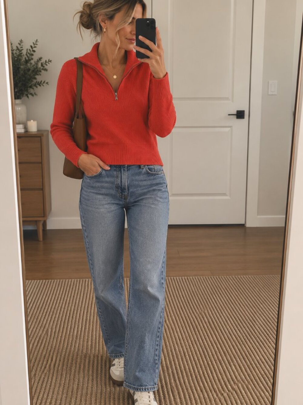 Lands’ End 100% Cotton Red Quarter Zip Sweater Womens XS Ribbed